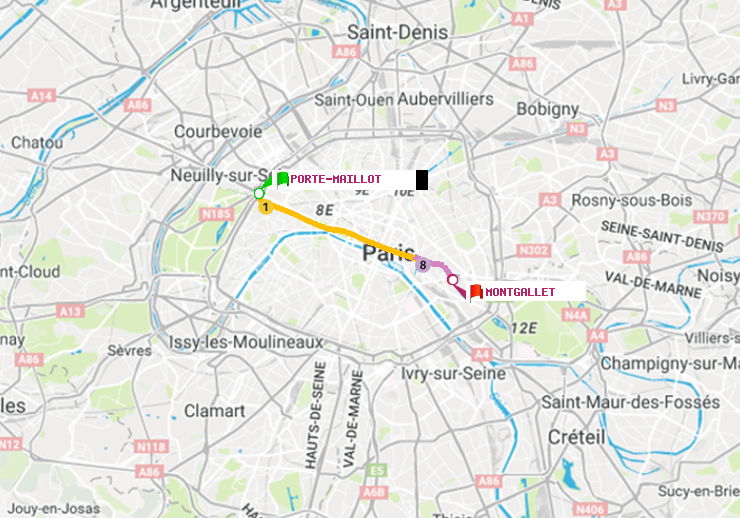 plan itinéraire ratp de Porte Maillot à Montgallet