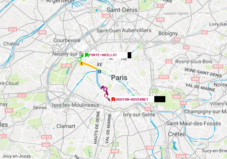 plan itinéraire ratp de Porte Maillot à Mouton-Duvernet