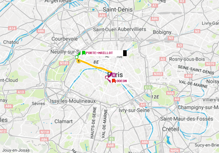 plan itinéraire ratp de Porte Maillot à Odéon
