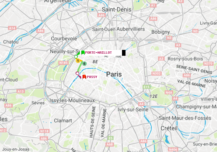 plan itinéraire ratp de Porte Maillot à Passy