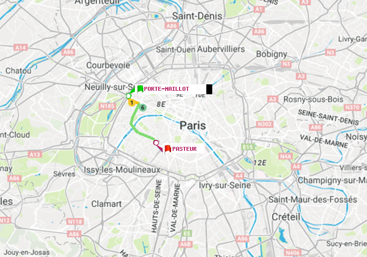 plan itinéraire ratp de Porte Maillot à Pasteur