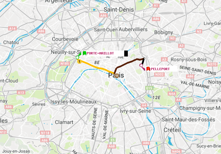 plan itinéraire ratp de Porte Maillot à Pelleport