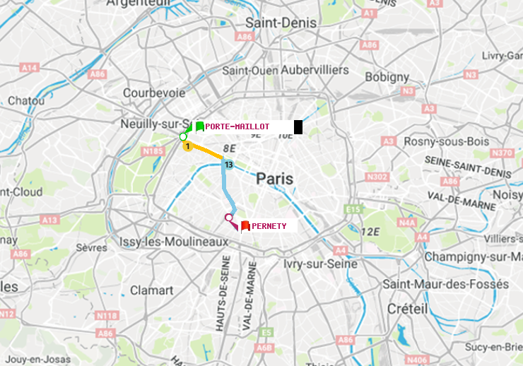 plan itinéraire ratp de Porte Maillot à Pernety