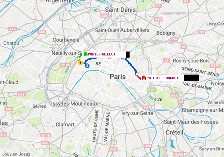 plan itinéraire ratp de Porte Maillot à Philippe Auguste