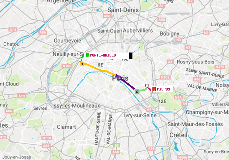 plan itinéraire ratp de Porte Maillot à Picpus