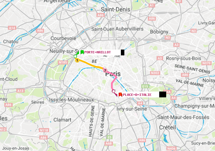 plan itinéraire ratp de Porte Maillot à Place d