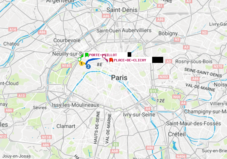 plan itinéraire ratp de Porte Maillot à Place de Clichy