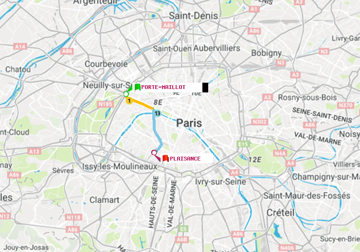 plan itinéraire ratp de Porte Maillot à Plaisance