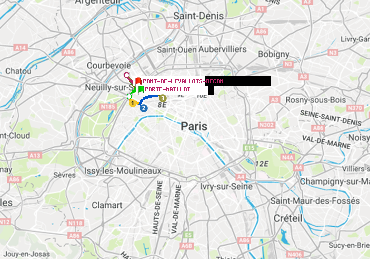 plan itinéraire ratp de Porte Maillot à Pont de Levallois-Bécon