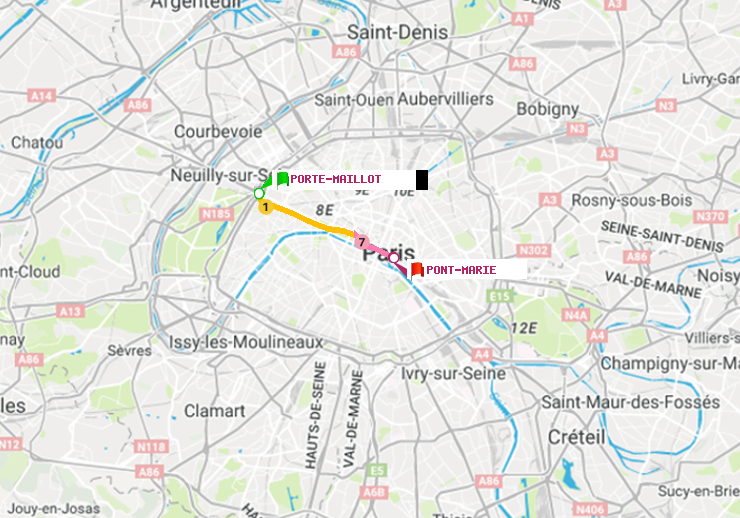plan itinéraire ratp de Porte Maillot à Pont Marie (Cité des Arts)