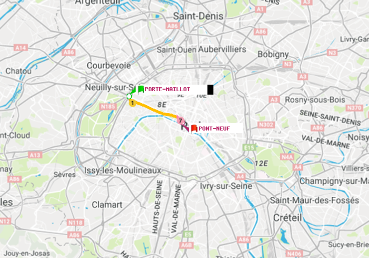 plan itinéraire ratp de Porte Maillot à Pont Neuf