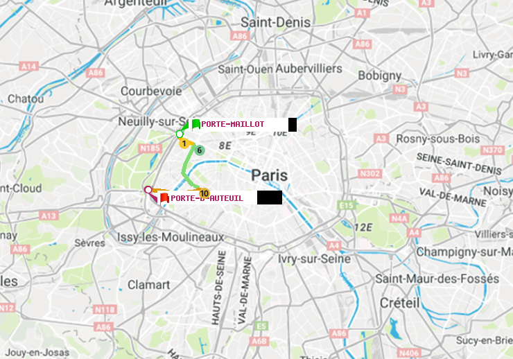 plan itinéraire ratp de Porte Maillot à Porte d