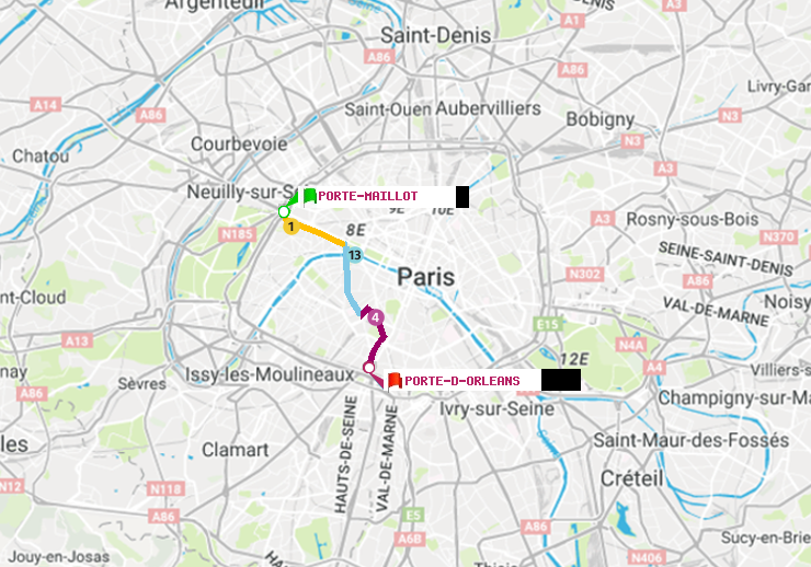 plan itinéraire ratp de Porte Maillot à Porte d