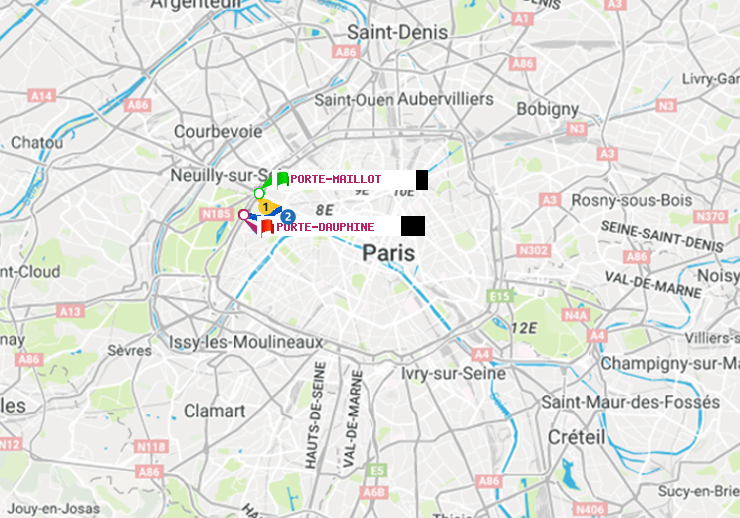 plan itinéraire ratp de Porte Maillot à Porte Dauphine (Maréchal de Lattre de Tassigny)