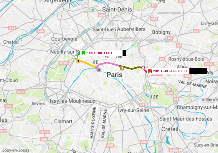 plan itinéraire ratp de Porte Maillot à Porte de Bagnolet