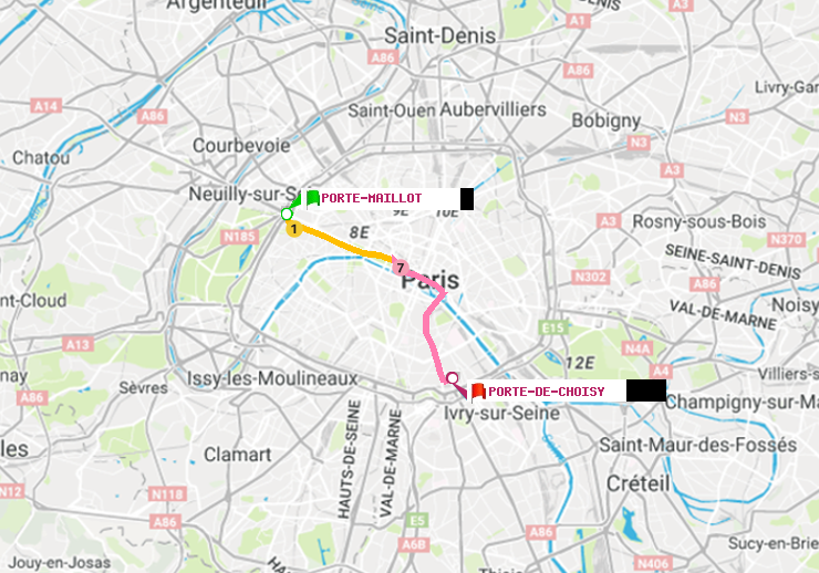 plan itinéraire ratp de Porte Maillot à Porte de Choisy