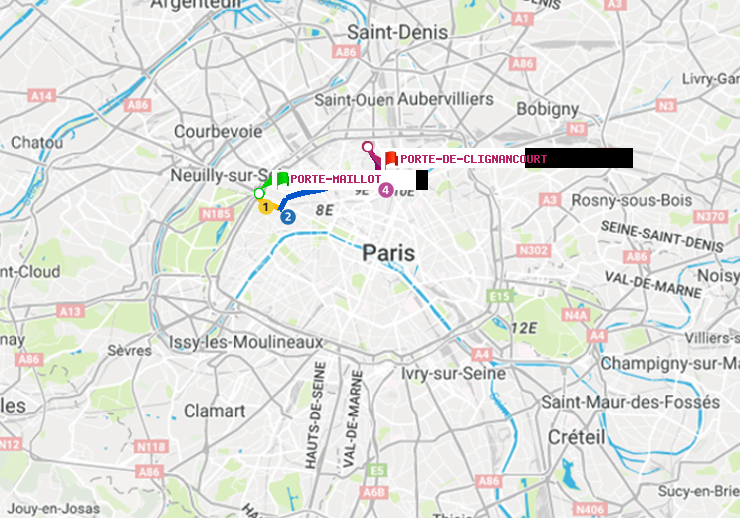 plan itinéraire ratp de Porte Maillot à Porte de Clignancourt