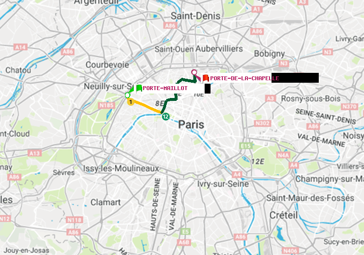 plan itinéraire ratp de Porte Maillot à Porte de la Chapelle