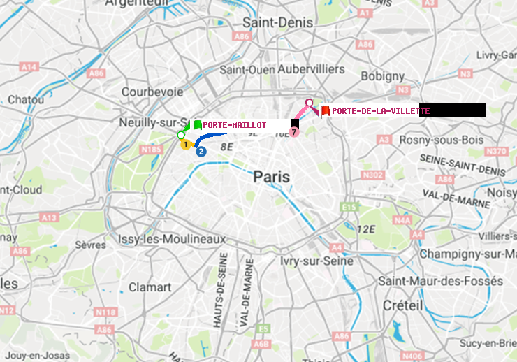 plan itinéraire ratp de Porte Maillot à Porte de la Villette