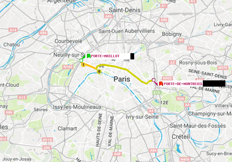 plan itinéraire ratp de Porte Maillot à Porte de Montreuil