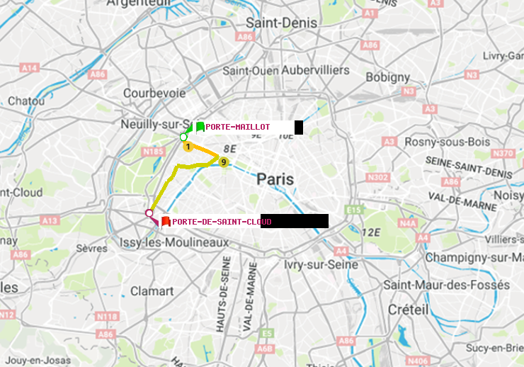 plan itinéraire ratp de Porte Maillot à Porte de Saint-Cloud