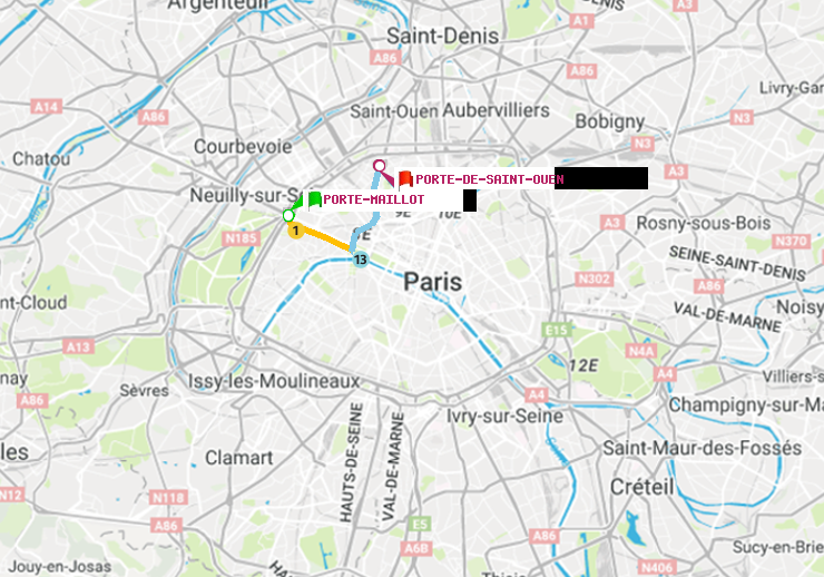 plan itinéraire ratp de Porte Maillot à Porte de Saint-Ouen