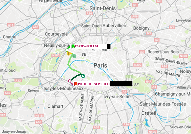 plan itinéraire ratp de Porte Maillot à Porte de Versailles