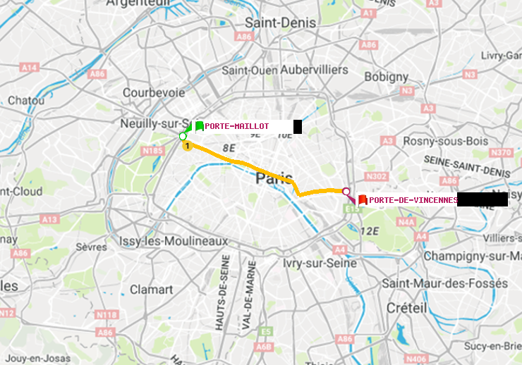 plan itinéraire ratp de Porte Maillot à Porte de Vincennes