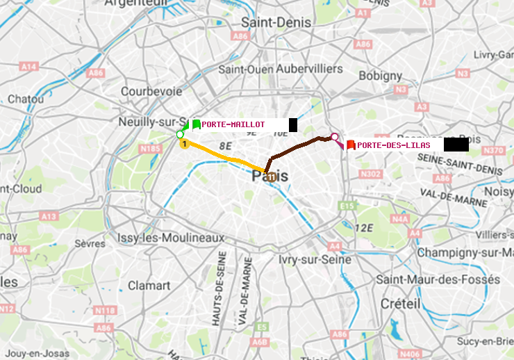 plan itinéraire ratp de Porte Maillot à Porte des Lilas