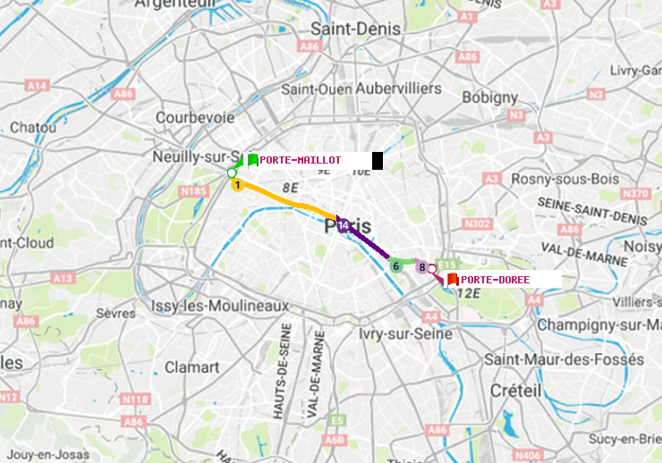 plan itinéraire ratp de Porte Maillot à Porte Dorée