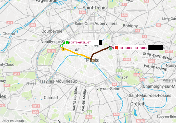 plan itinéraire ratp de Porte Maillot à Pré-Saint-Gervais