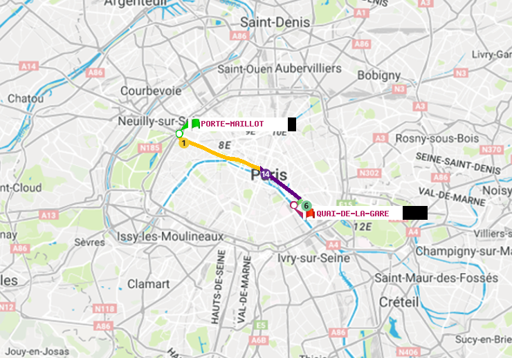 plan itinéraire ratp de Porte Maillot à Quai de la Gare