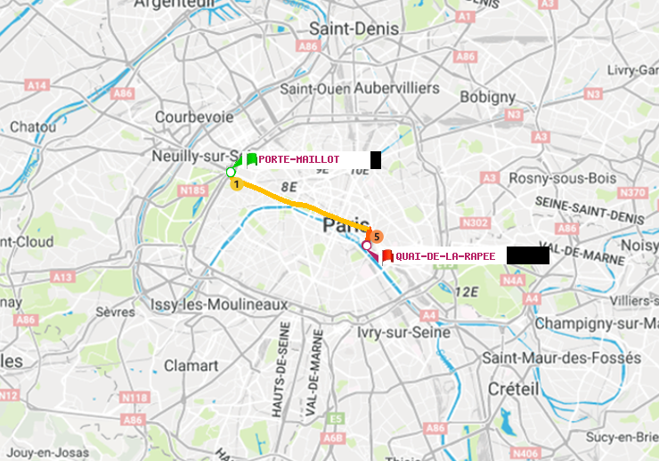plan itinéraire ratp de Porte Maillot à Quai de la Rapée