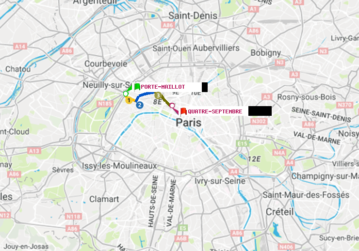 plan itinéraire ratp de Porte Maillot à Quatre Septembre