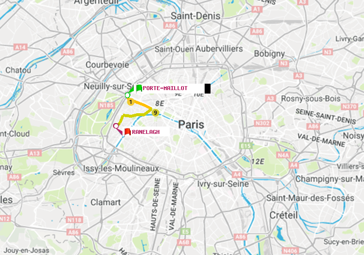 plan itinéraire ratp de Porte Maillot à Ranelagh