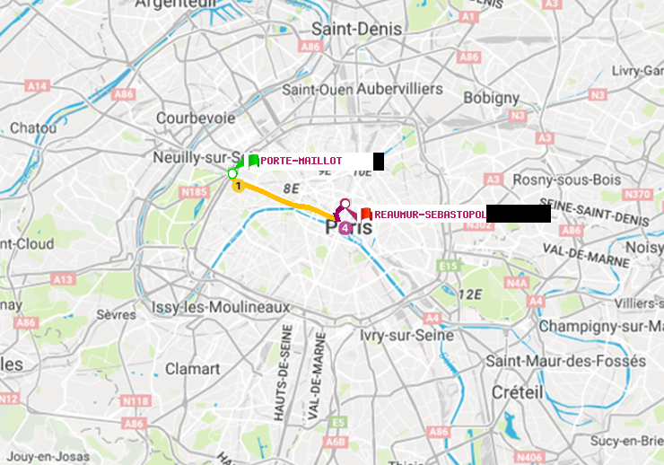 plan itinéraire ratp de Porte Maillot à Réaumur-Sébastopol