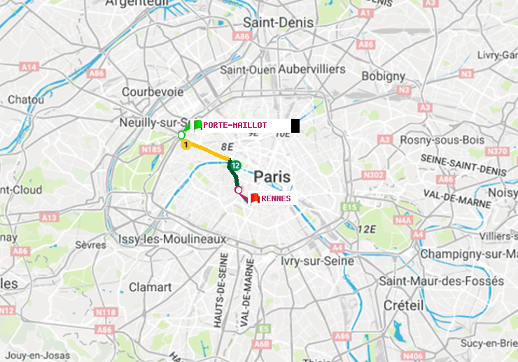 plan itinéraire ratp de Porte Maillot à Rennes
