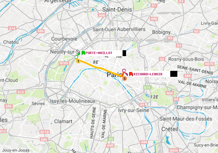 plan itinéraire ratp de Porte Maillot à Richard-Lenoir