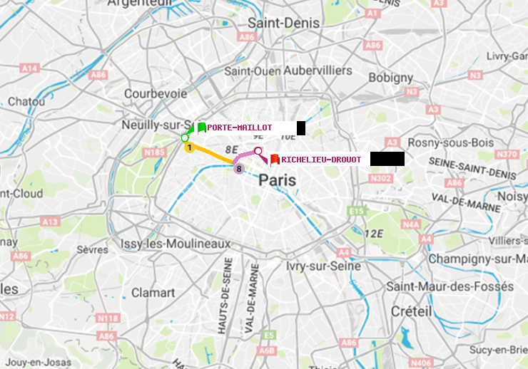 plan itinéraire ratp de Porte Maillot à Richelieu-Drouot