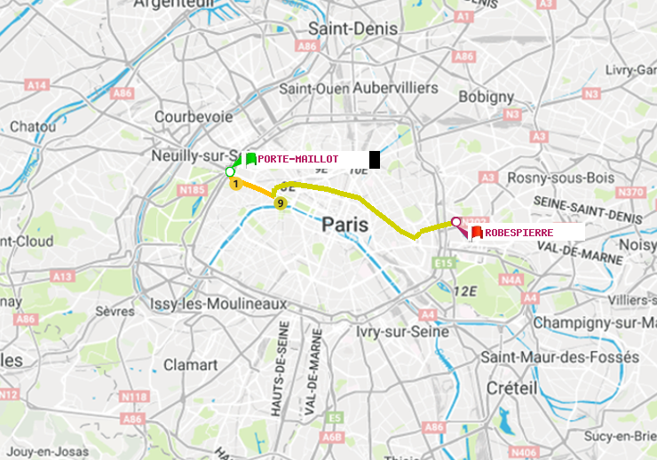 plan itinéraire ratp de Porte Maillot à Robespierre