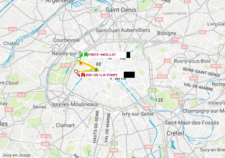 plan itinéraire ratp de Porte Maillot à Rue de la Pompe (Avenue Georges Mandel)