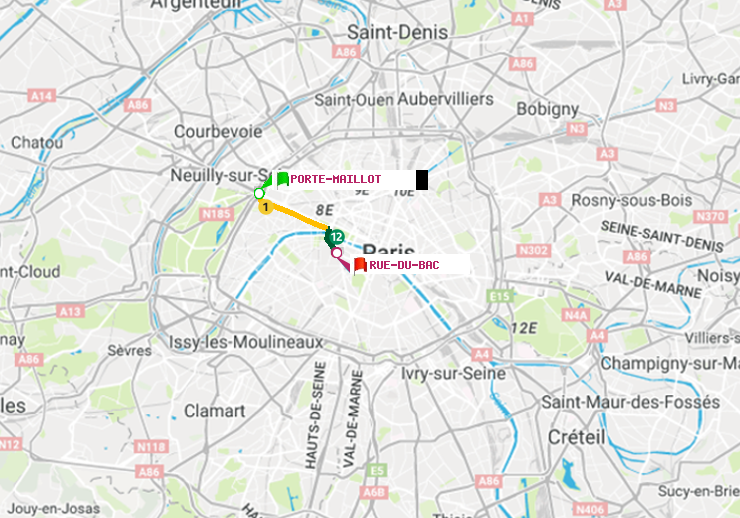 plan itinéraire ratp de Porte Maillot à Rue du Bac