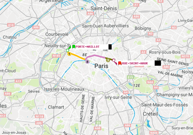plan itinéraire ratp de Porte Maillot à Rue Saint-Maur