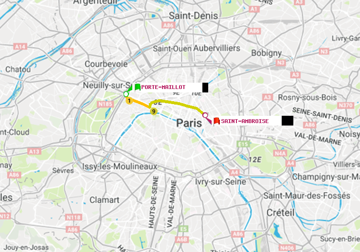 plan itinéraire ratp de Porte Maillot à Saint-Ambroise