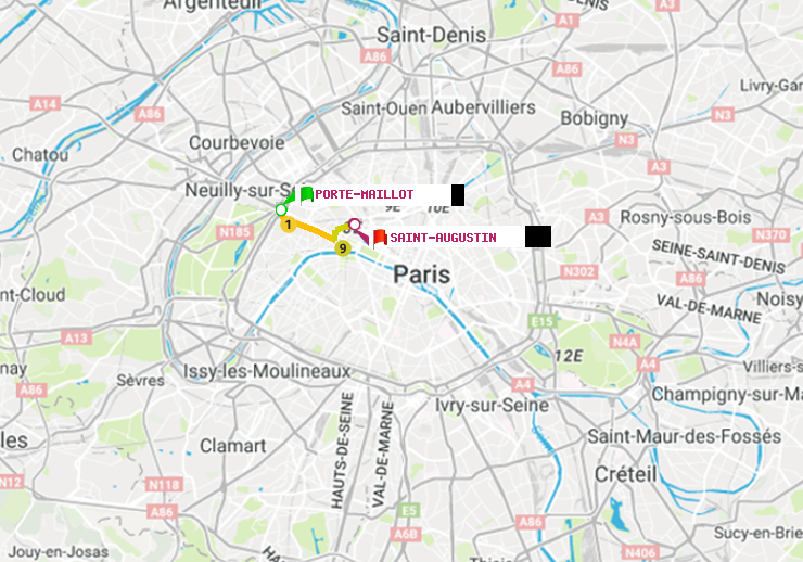 plan itinéraire ratp de Porte Maillot à Saint-Augustin