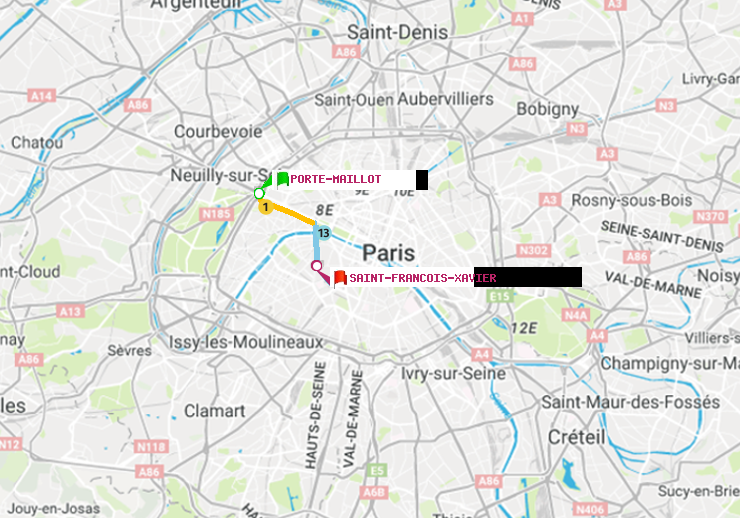 plan itinéraire ratp de Porte Maillot à Saint-Francois-Xavier