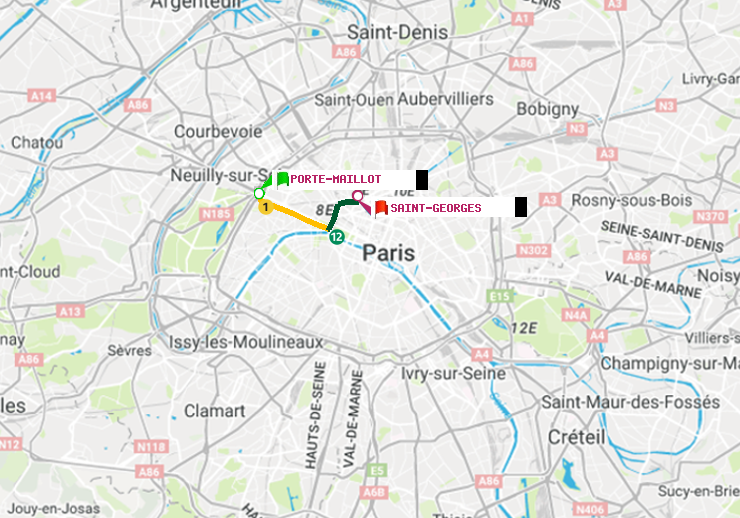 plan itinéraire ratp de Porte Maillot à Saint-Georges