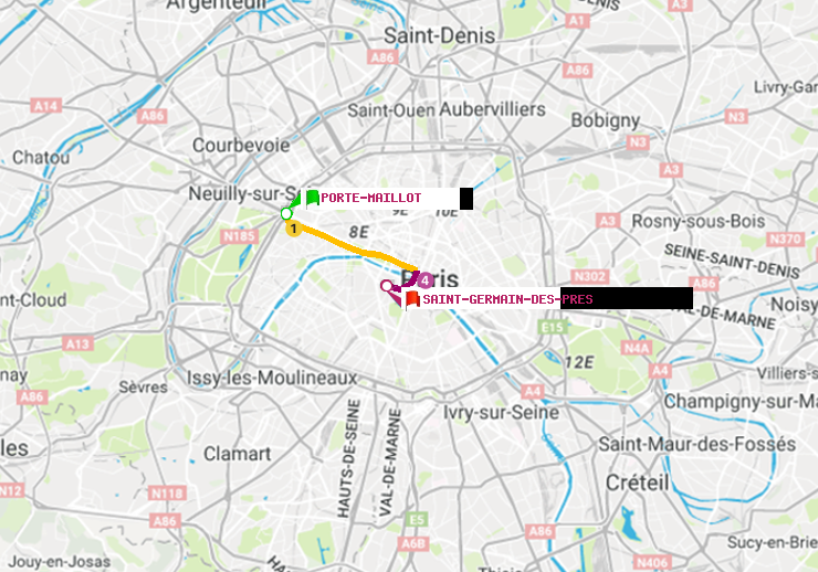 plan itinéraire ratp de Porte Maillot à Saint-Germain des Prés