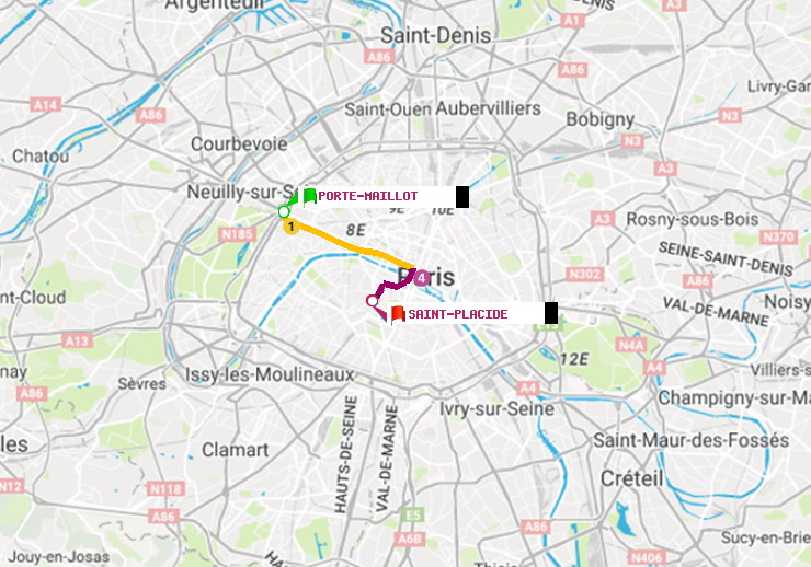 plan itinéraire ratp de Porte Maillot à Saint-Placide