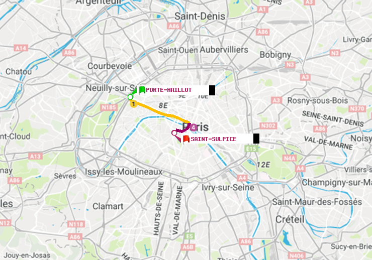 plan itinéraire ratp de Porte Maillot à Saint-Sulpice